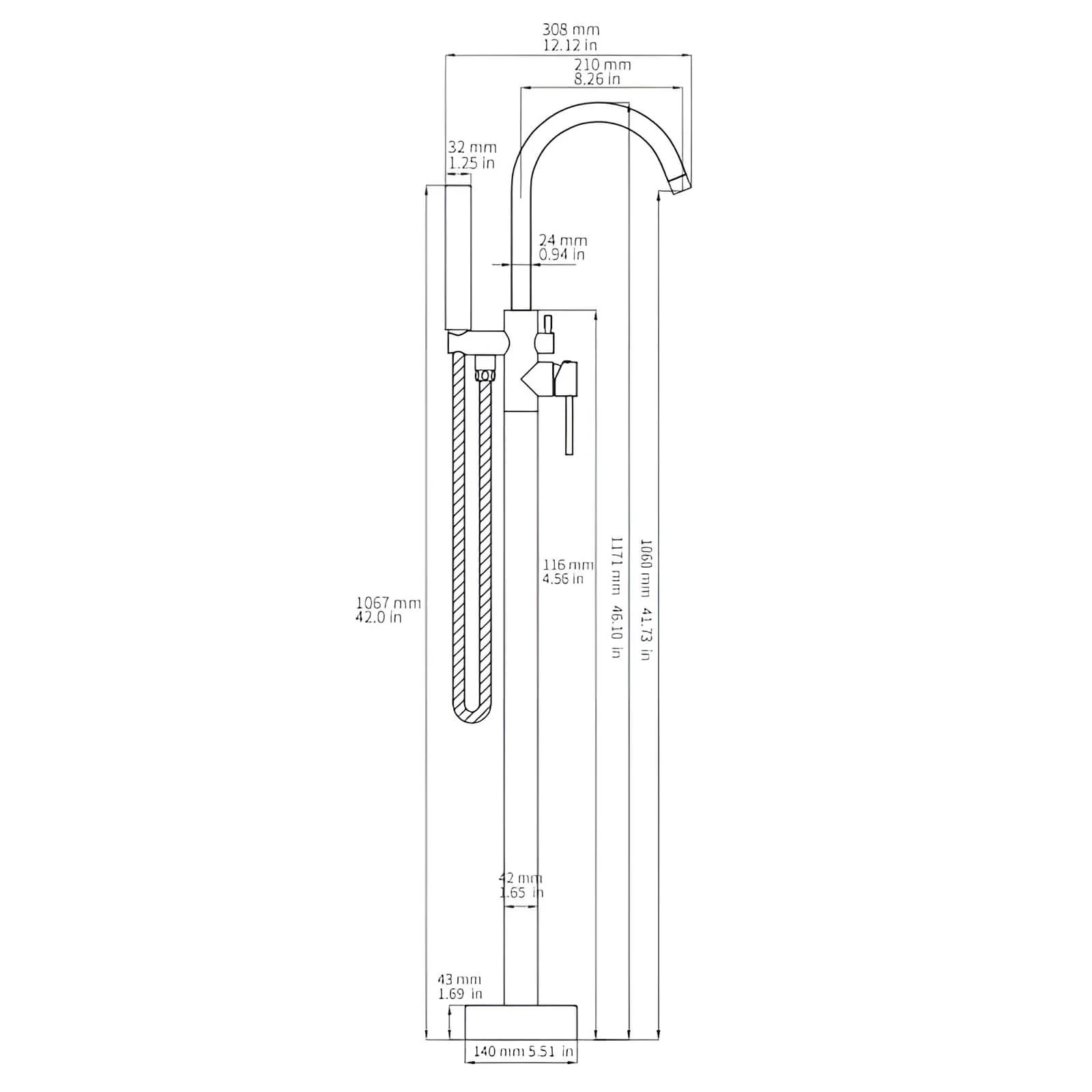 Brushed Nickel Freestanding Tub Faucet with Dual Handles and Hand Shower - Image 7