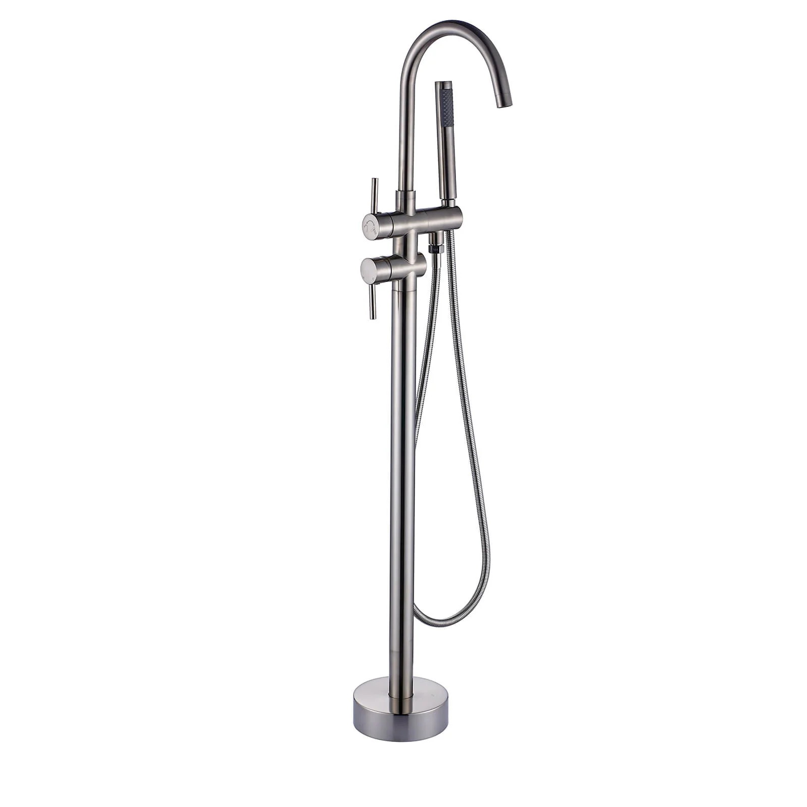 Brushed Nickel Freestanding Tub Faucet with Dual Handles and Hand Shower - Image 8