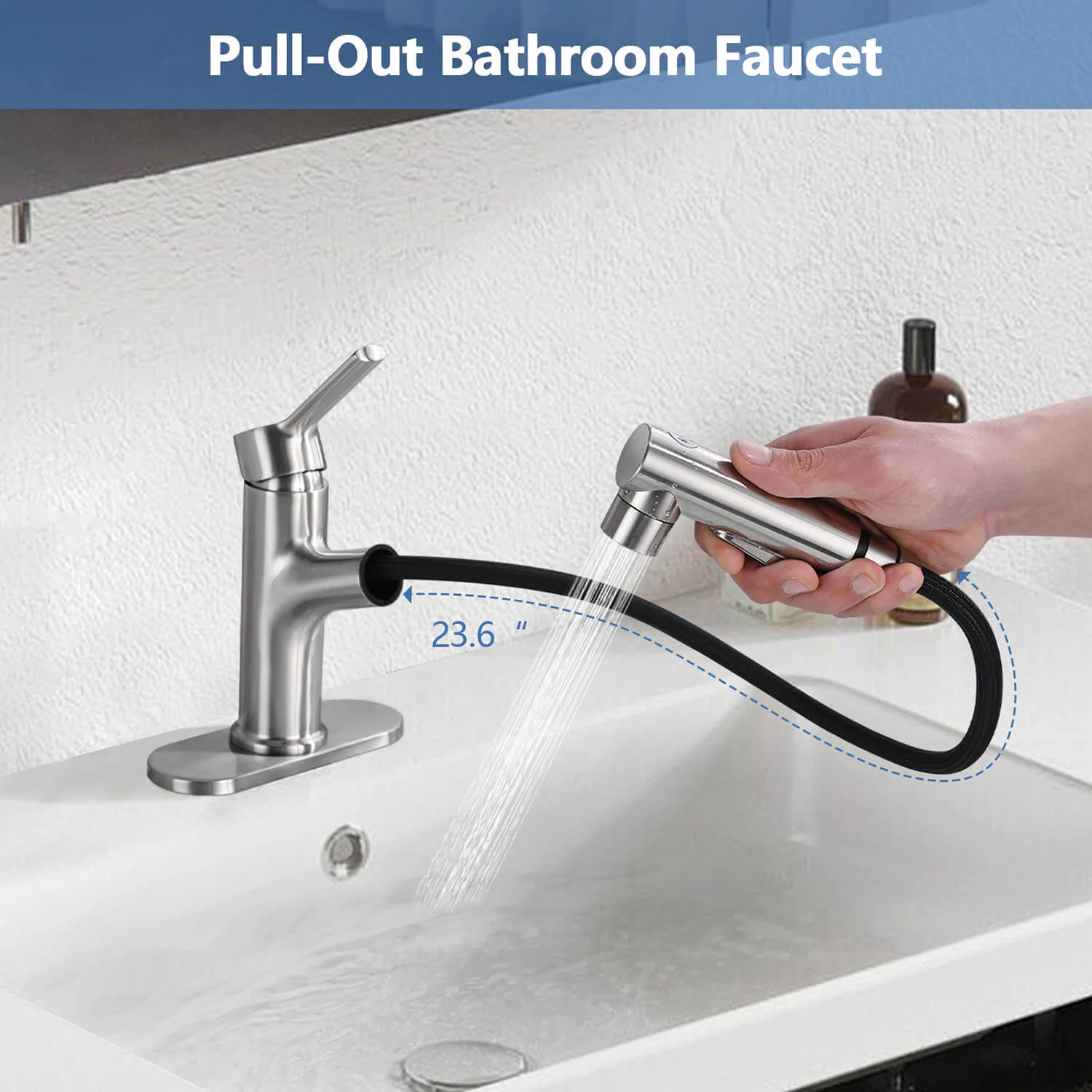 Brushed Nickel Pull-Down Bathroom Faucet with Pop-Up Drain & Deck Plate - Image 2