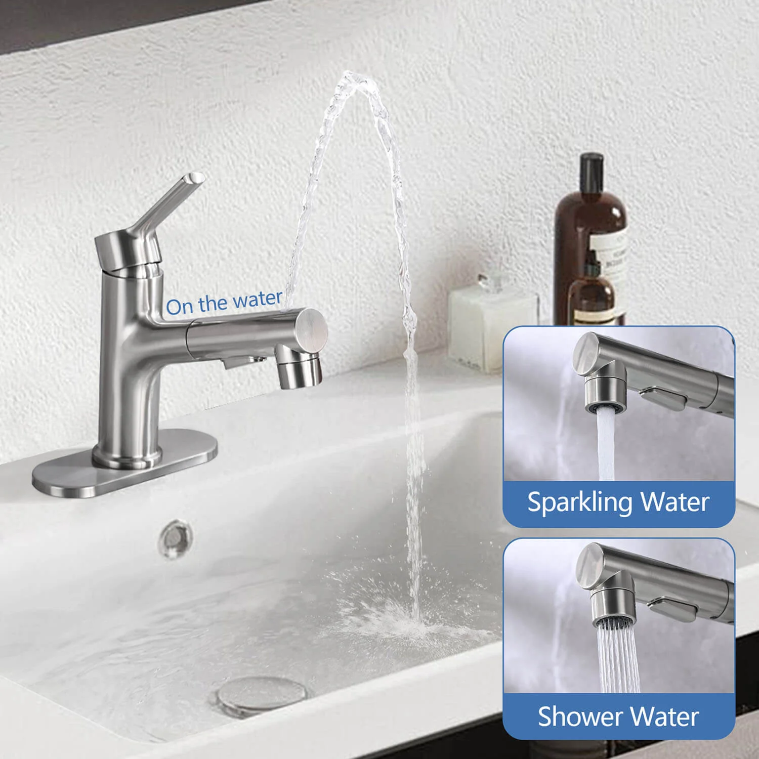 Brushed Nickel Pull-Down Bathroom Faucet with Pop-Up Drain & Deck Plate - Image 3