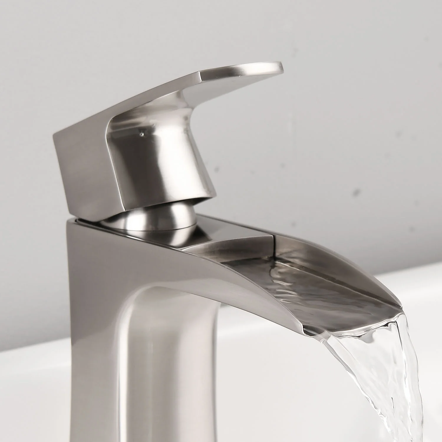 Brushed Nickel Single Handle Single Hole Waterfall Bathroom Faucet Brass - Image 2