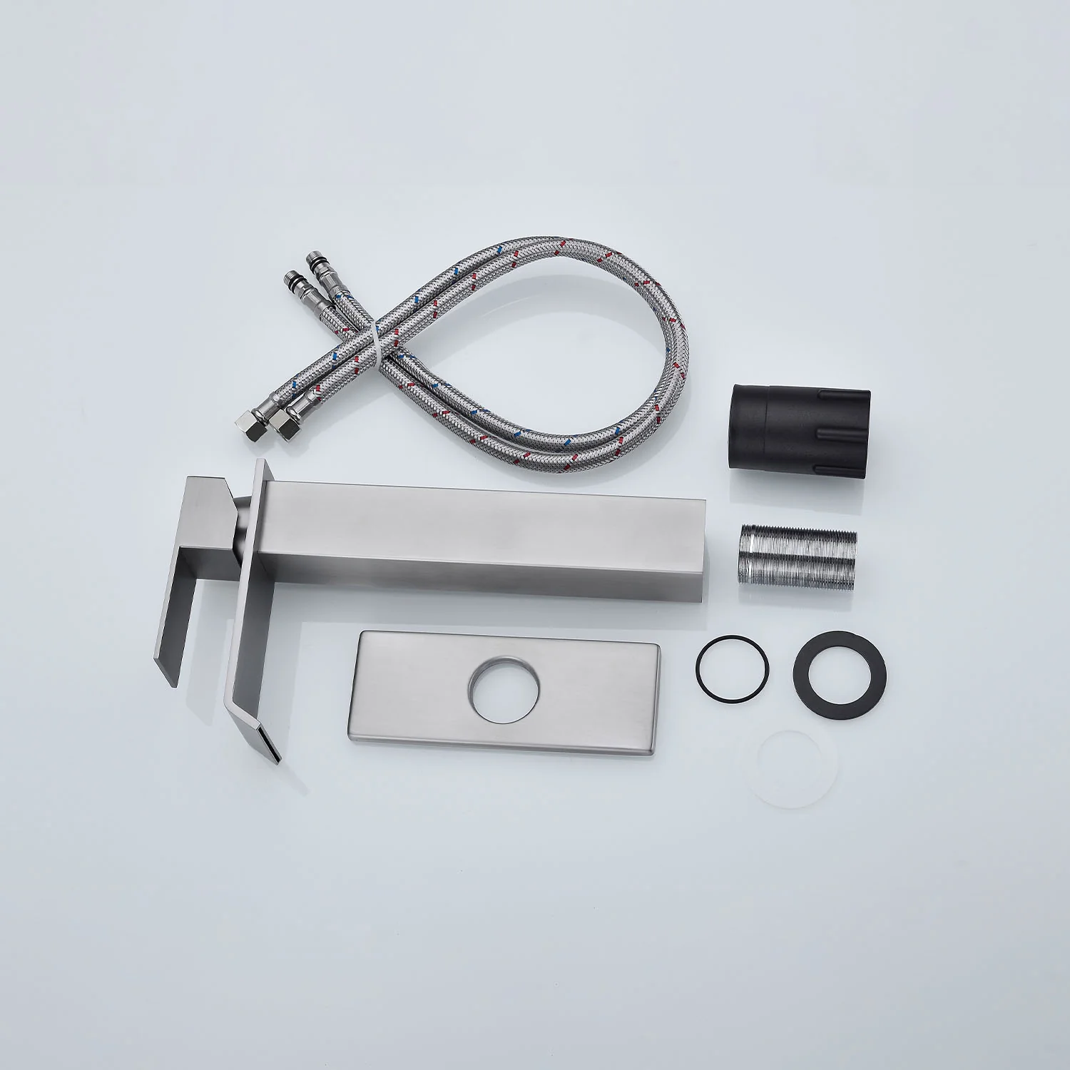 Brushed Nickel Waterfall Spout Single Handle Bathroom Faucet with Deck Plate - Image 5