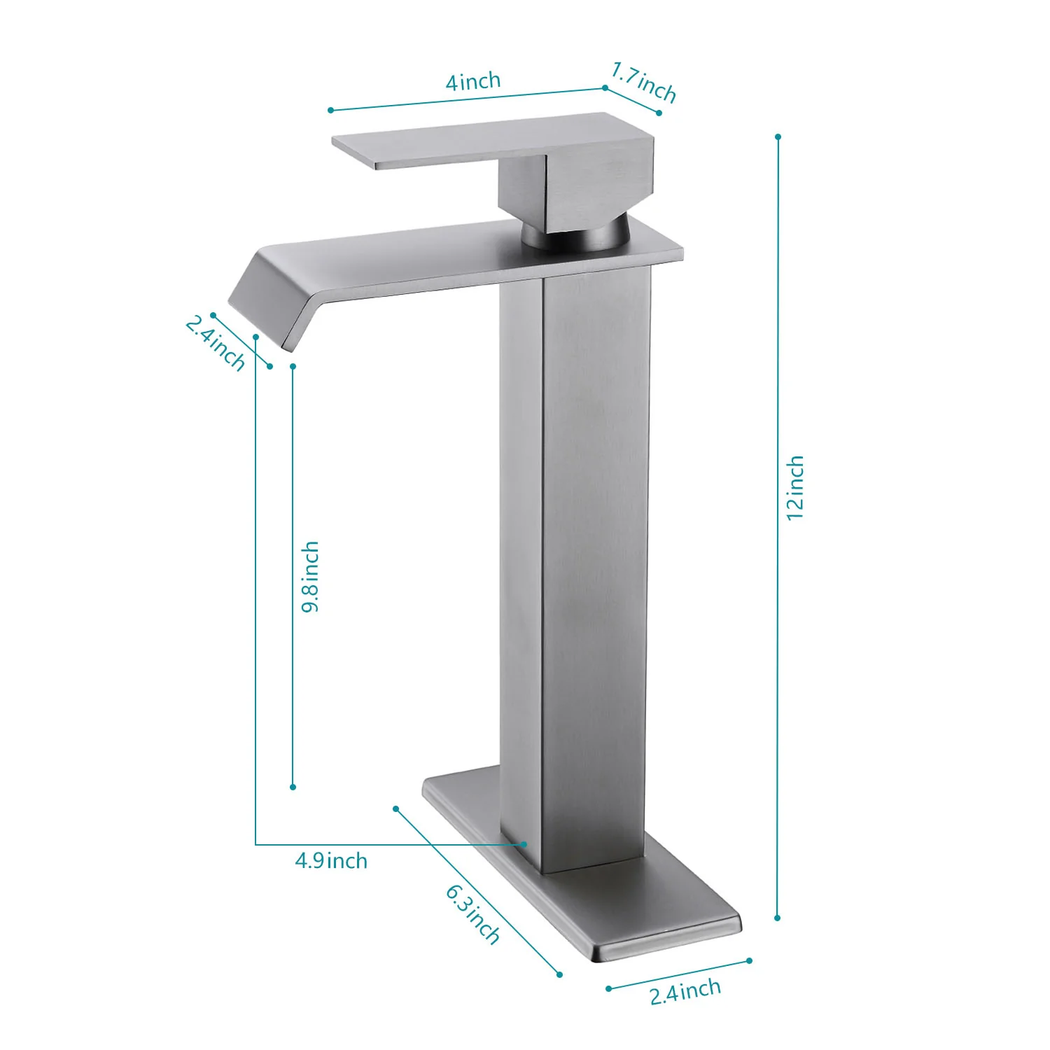 Brushed Nickel Waterfall Spout Single Handle Bathroom Faucet with Deck Plate - Image 7