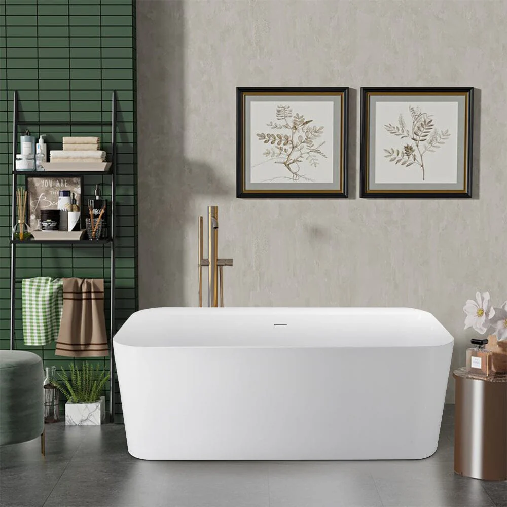 Mokleba 59" Acrylic Rectangular Shape Flatbottom Freestanding Bathtub White - Image 3