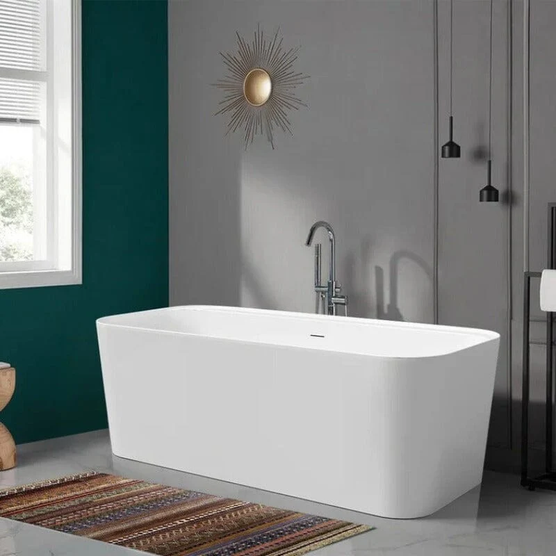 Mokleba 59" Acrylic Rectangular Shape Flatbottom Freestanding Bathtub White - Image 4