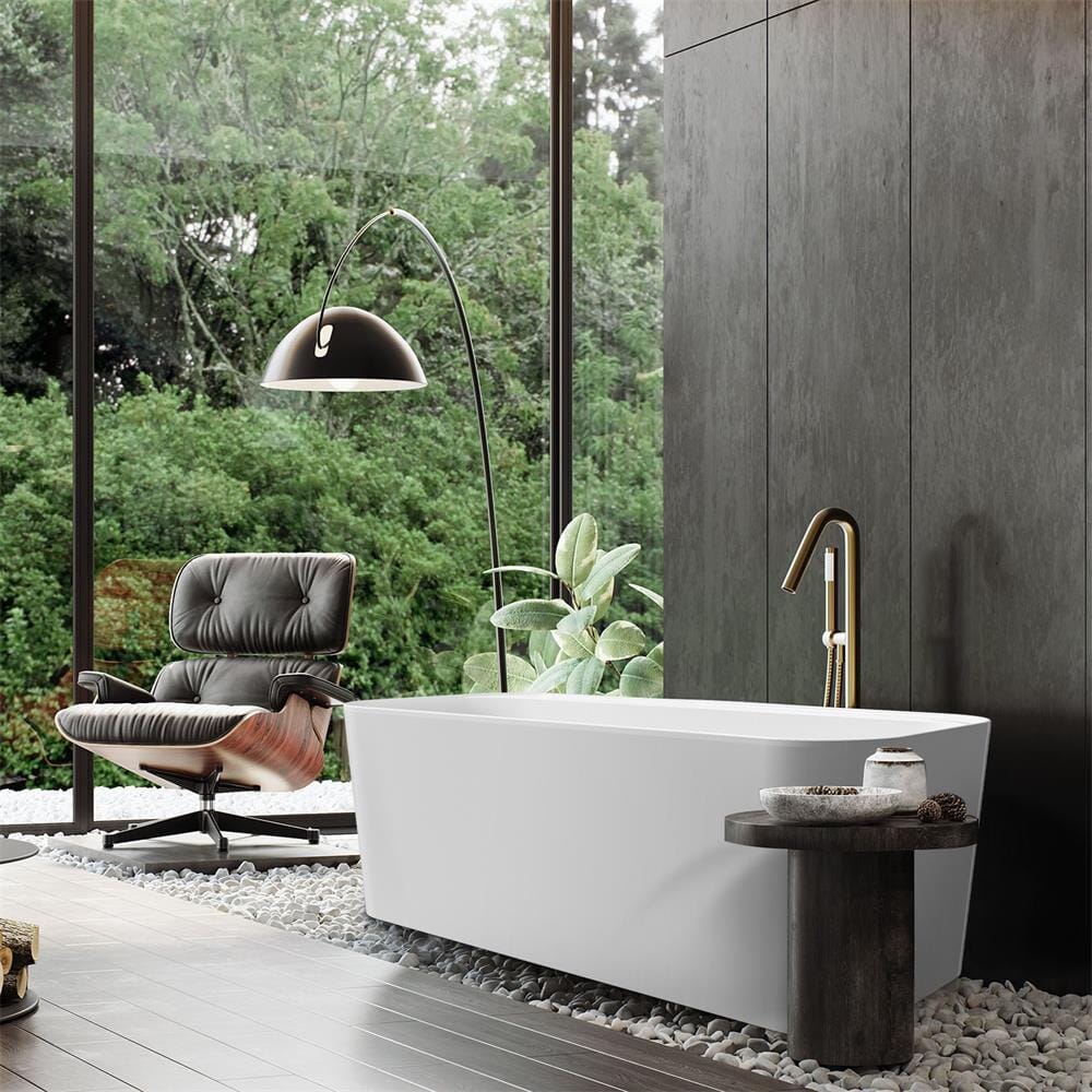 Mokleba 59" Acrylic Rectangular Shape Flatbottom Freestanding Bathtub White - Image 5