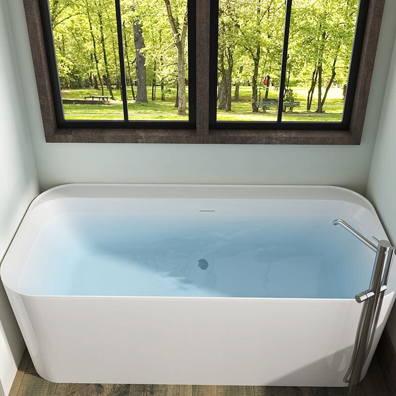 Mokleba 59" Acrylic Rectangular Shape Flatbottom Freestanding Bathtub White - Image 6