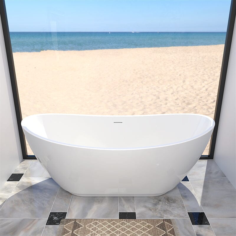 67" Acrylic Slipper Flatbottom Freestanding Soaking Bathtub - Image 3