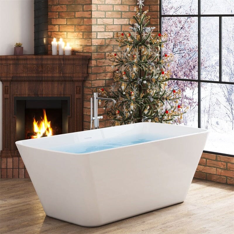 Mokleba 67" Lucite Acrylic Bathtub Trapezoidal Shape Freestanding Soaking Tub Glossy White - Image 3