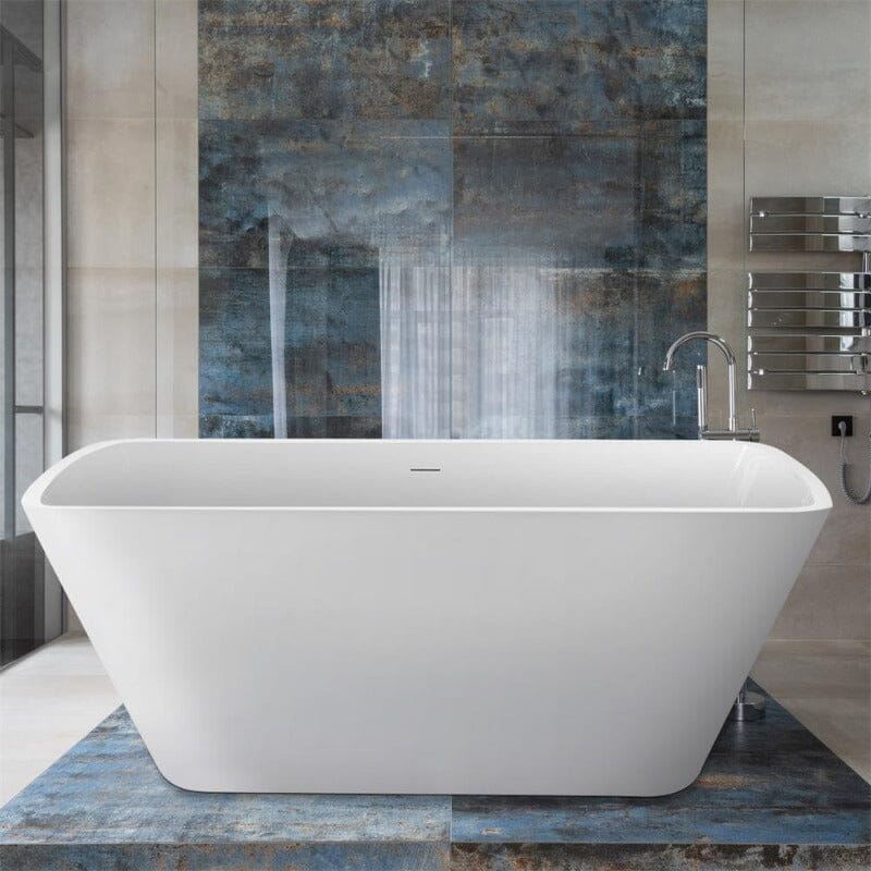 Mokleba 67" Lucite Acrylic Bathtub Trapezoidal Shape Freestanding Soaking Tub Glossy White - Image 4