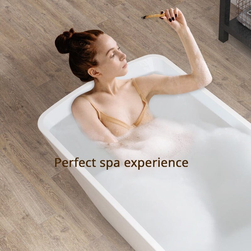 Mokleba 67" Lucite Acrylic Bathtub Trapezoidal Shape Freestanding Soaking Tub Glossy White - Image 5