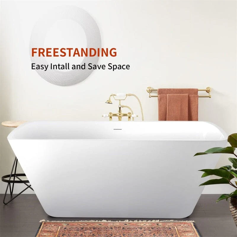 Mokleba 67" Lucite Acrylic Bathtub Trapezoidal Shape Freestanding Soaking Tub Glossy White - Image 6