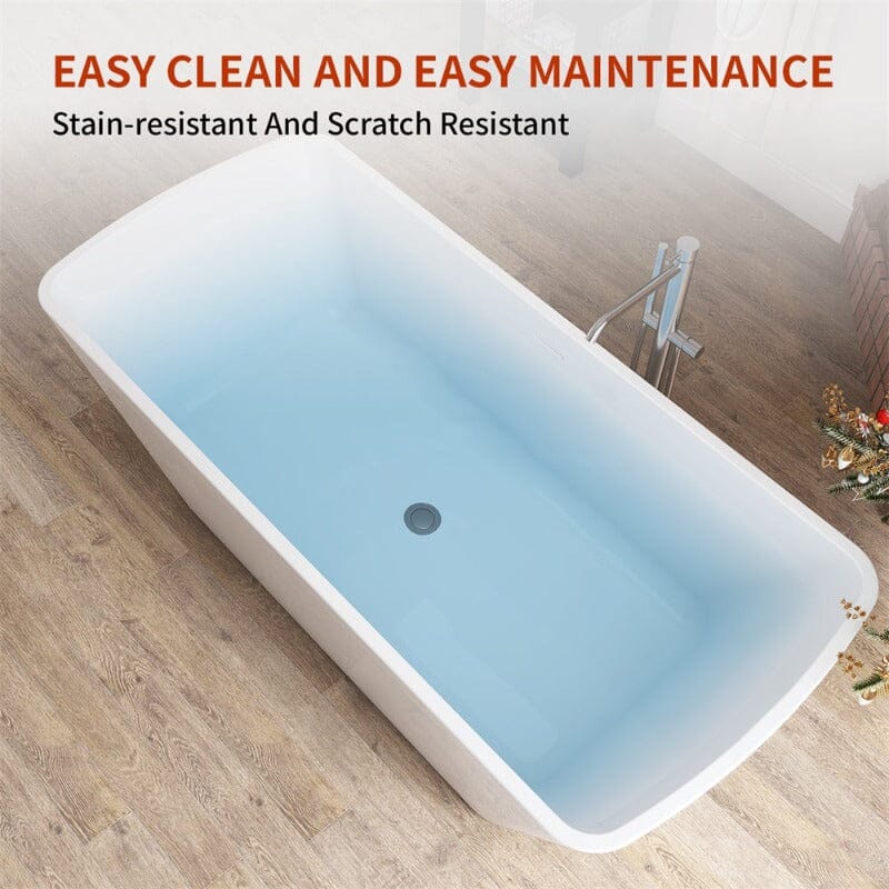 Mokleba 67" Lucite Acrylic Bathtub Trapezoidal Shape Freestanding Soaking Tub Glossy White - Image 7
