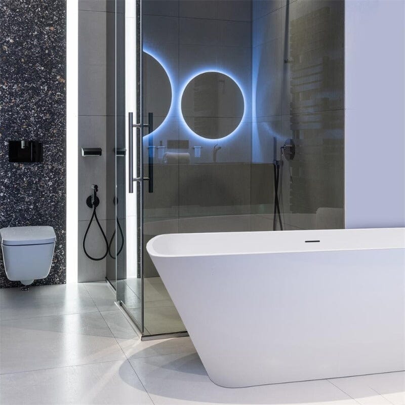 Mokleba 67" Lucite Acrylic Bathtub Trapezoidal Shape Freestanding Soaking Tub Glossy White - Image 8