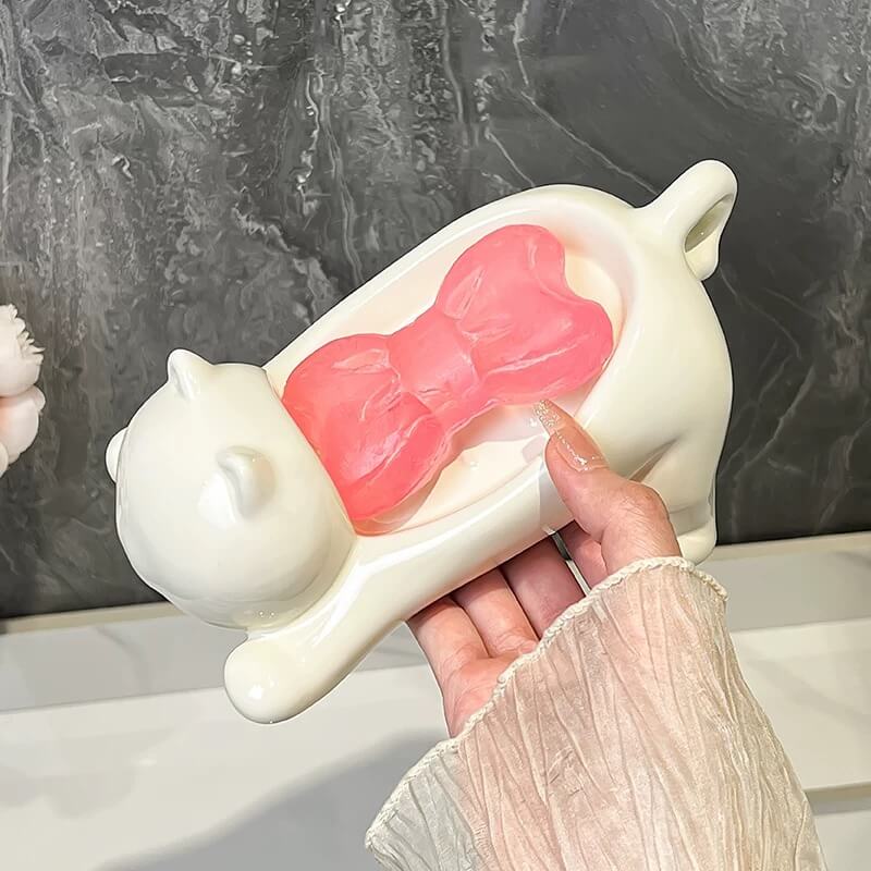 Cat Design Soap Dish Holder with Drainage Holes for Bathroom Decor - Image 5