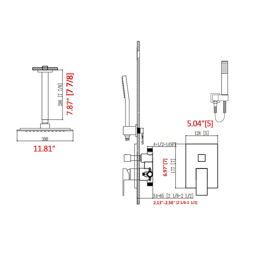 Ceiling Mount Shower 2 Spray Patterns with 12 in. Rain Shower Head Systems - Image 39