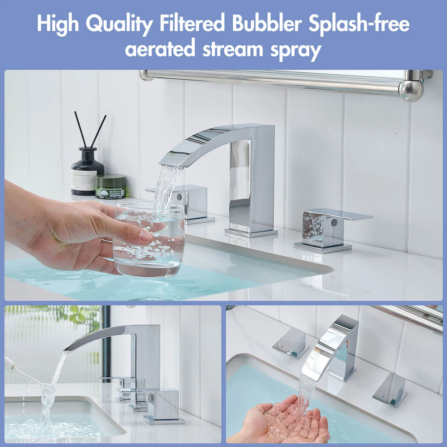 Chrome 2 Handle Waterfall Widespread Bathroom Faucet for 3 Hole Sink - Image 2
