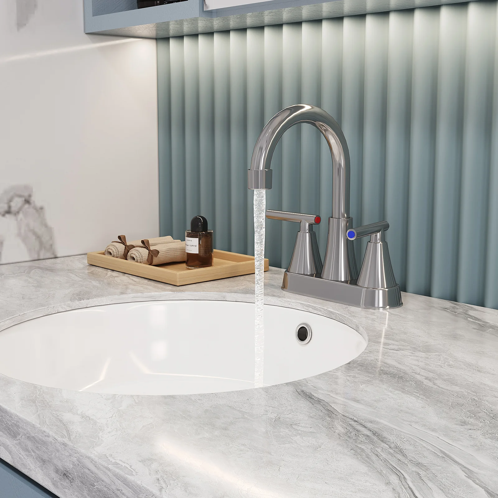Chrome Double-Lever Bathroom Lavatory Faucet