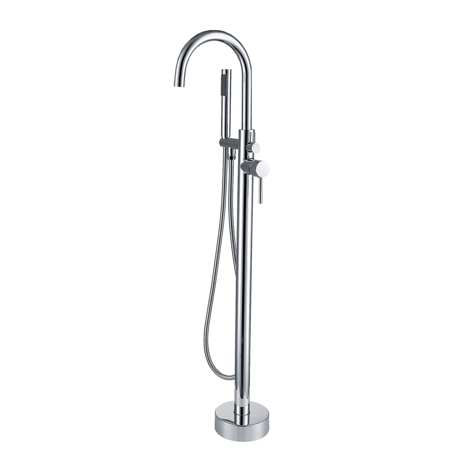Chrome Independent Freestanding Tub Faucet with Handheld Shower - Image 3