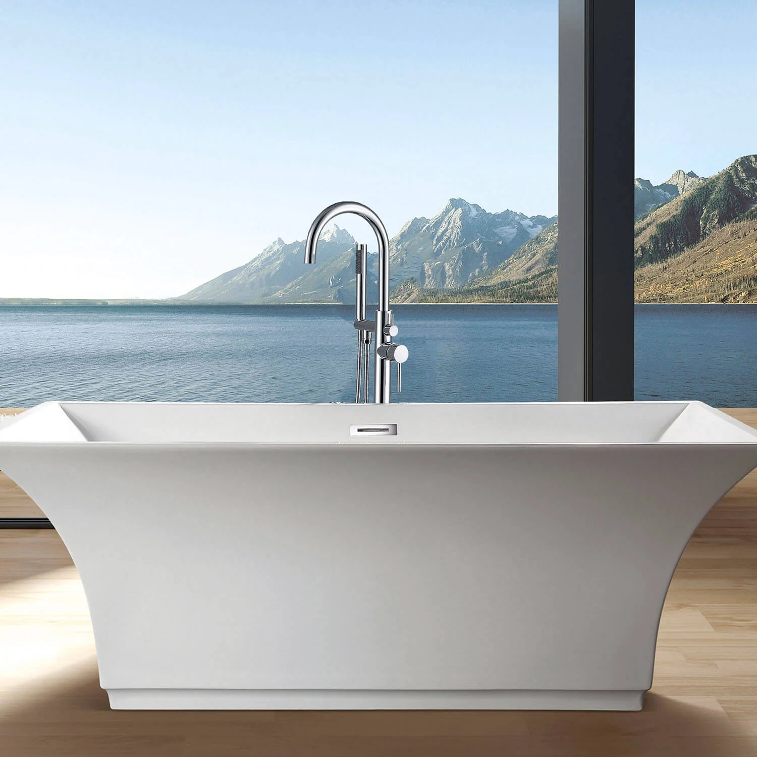 Chrome Independent Freestanding Tub Faucet with Handheld Shower - Image 6