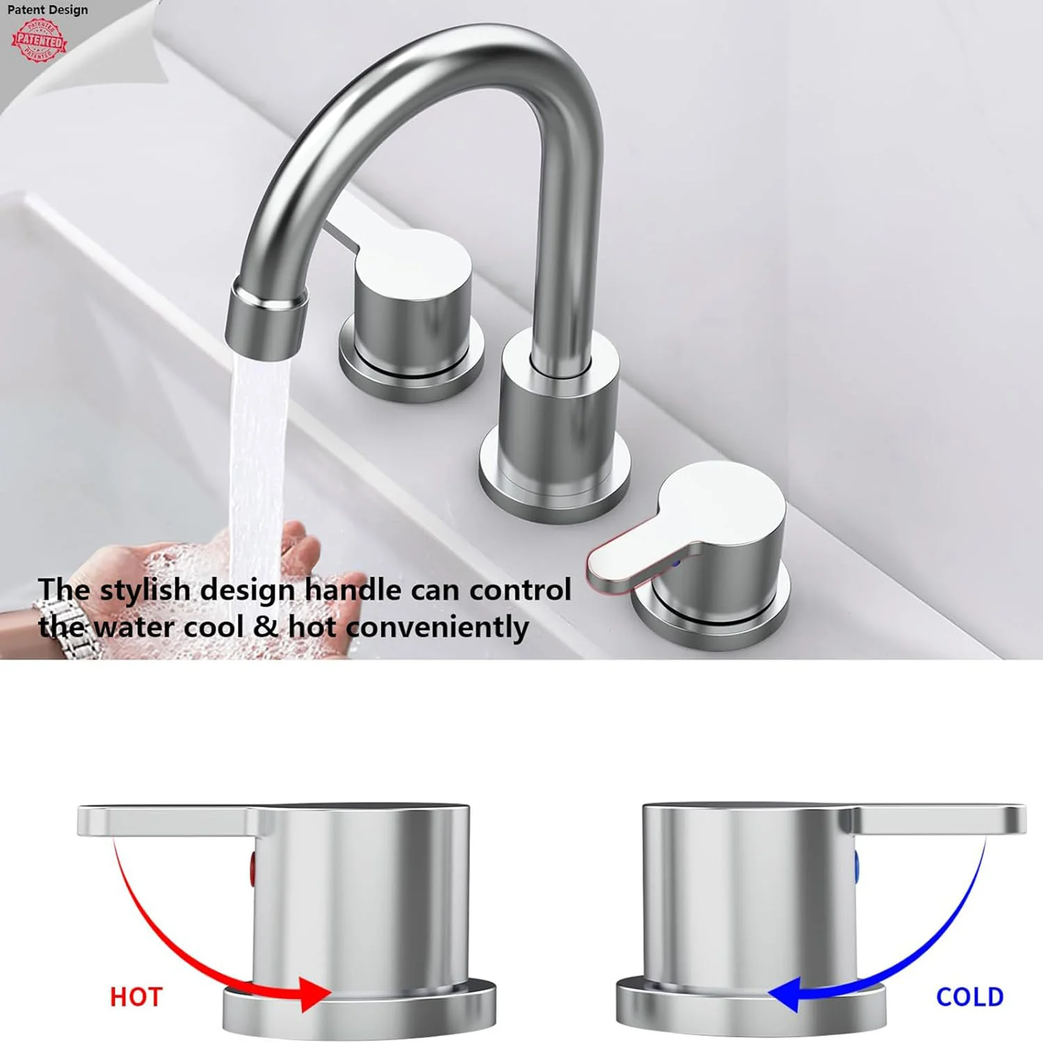 Chrome 8 Inch Widespread Bathroom Sink Faucet with Pop Up Drain Assembly - Image 3