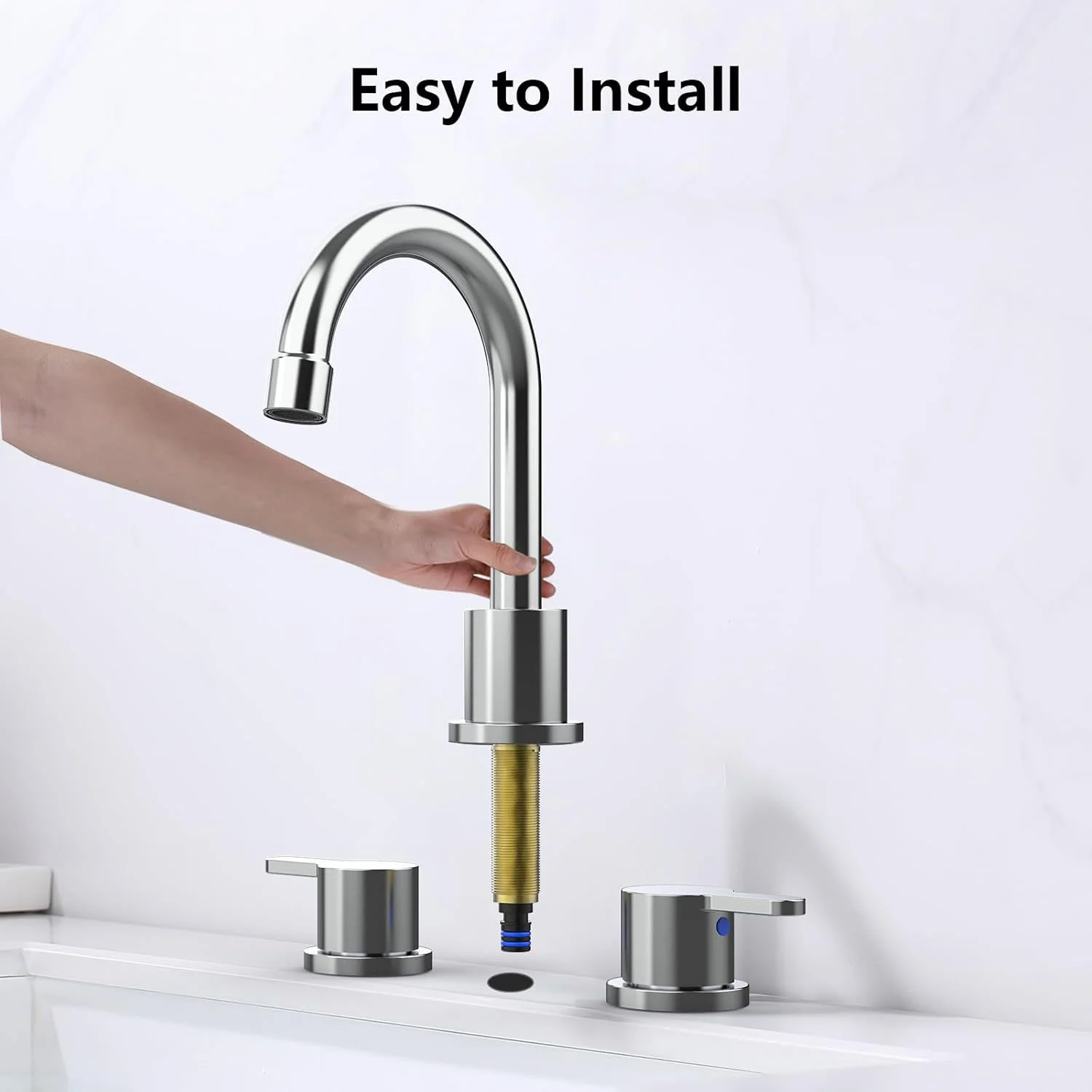 Chrome 8 Inch Widespread Bathroom Sink Faucet with Pop Up Drain Assembly - Image 5