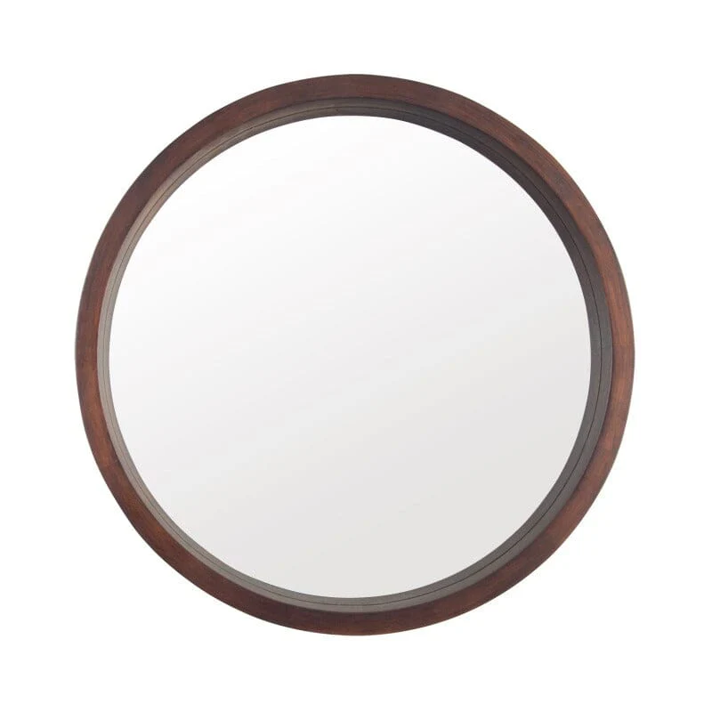 24" Round Modern Mirror with Wood Frame Decoration for Bathroom Living Room Bedroom - Image 5