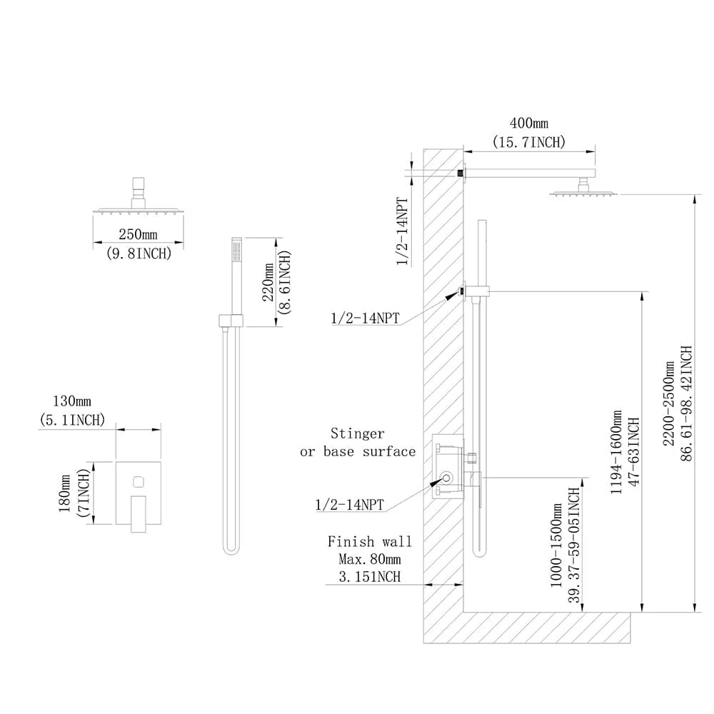 Giving Tree 2-Spray Patterns 10 Inch Bathroom Luxury Rain Mixer Shower Complete Combo Set - Image 21