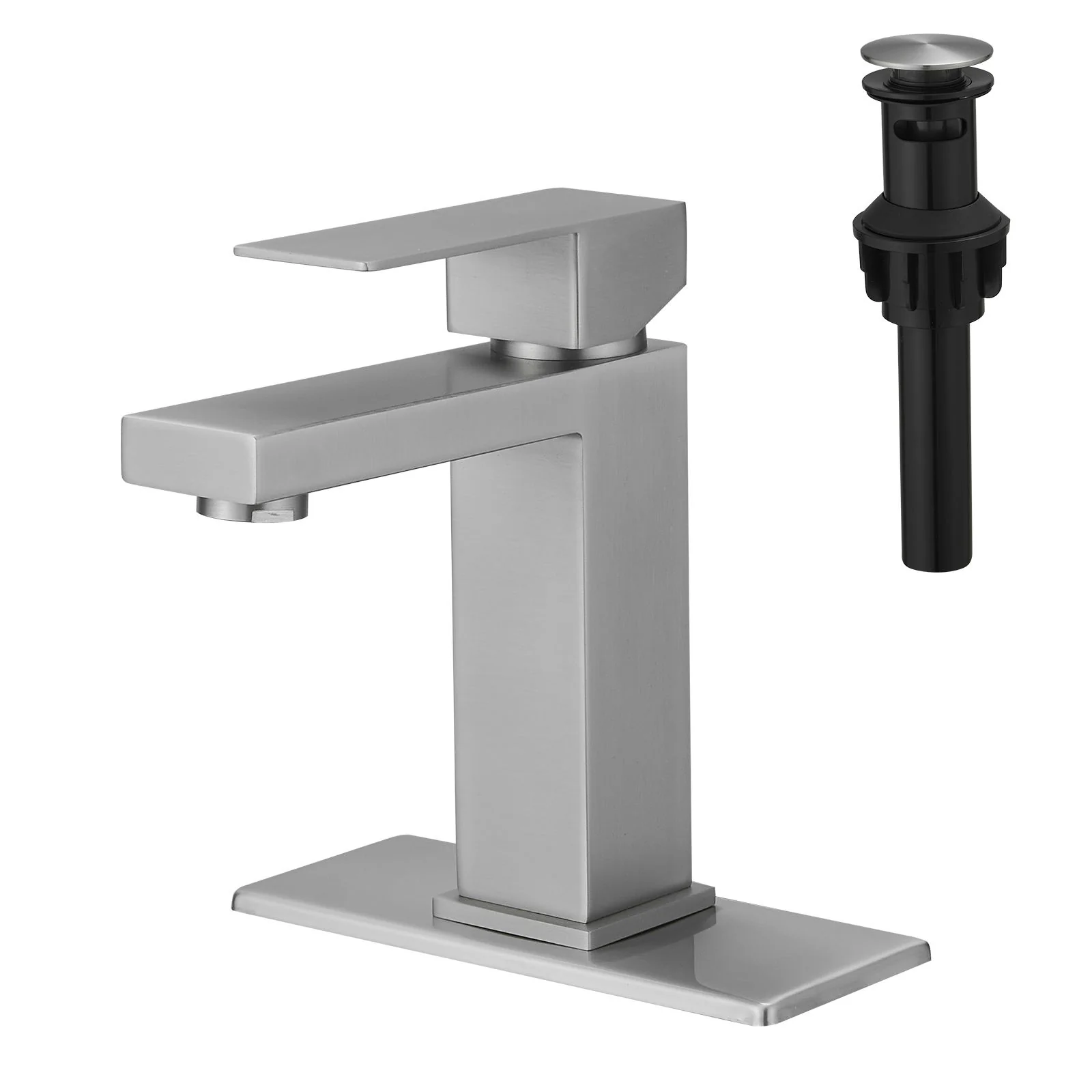 Deck Plate Pop-Up Drain Single Handle Waterfall Bathroom Supply Lines Faucet, Nickel & Black - Image 9