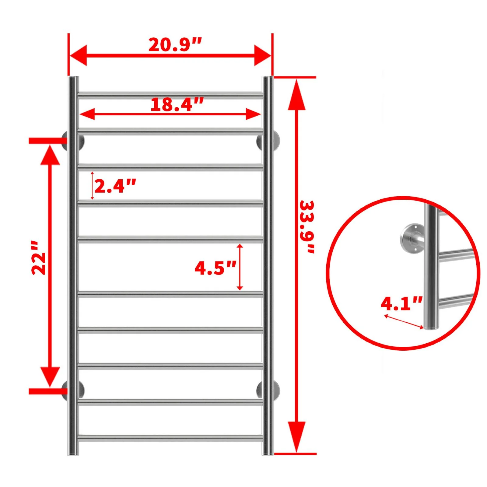 Deluxe Wall Mounted Electric Heated Towel Rack, Bathroom Warmer & 10 Stainless Steel Bars - Image 6