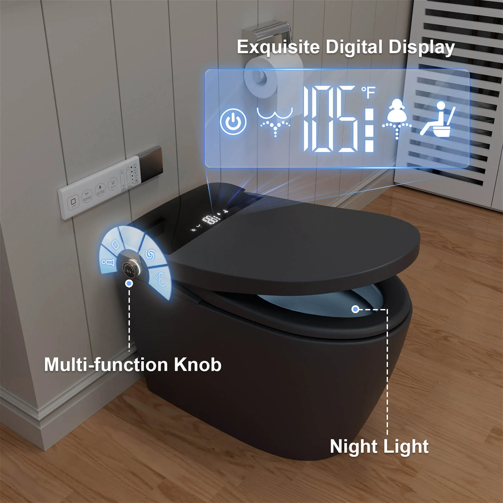 One-Piece Smart Toilet with Built-in Bidet, LED Night Light, Heated Seat, Warm Water - Image 17