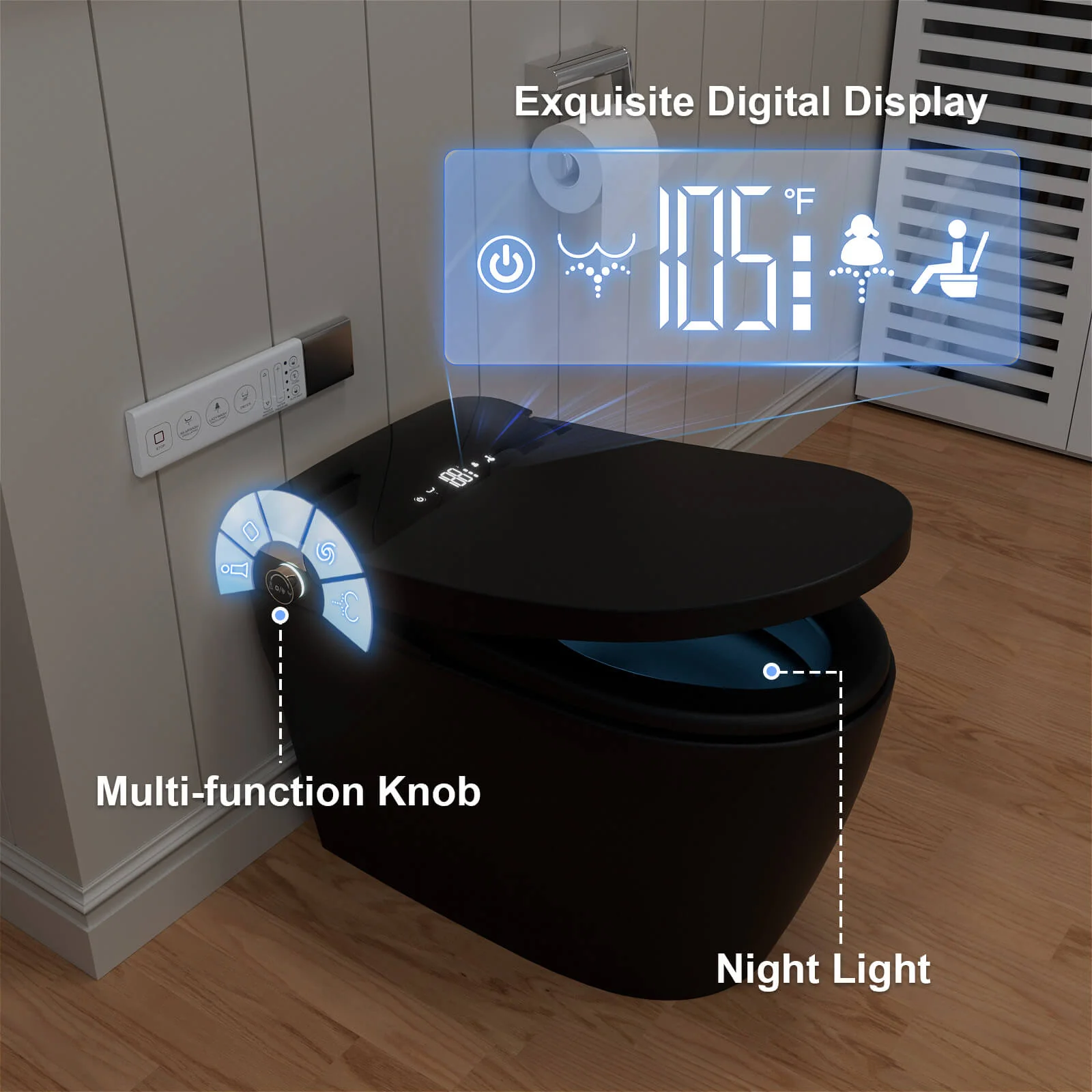 One-Piece Smart Toilet with Built-in Bidet, LED Night Light, Heated Seat, Warm Water - Image 7