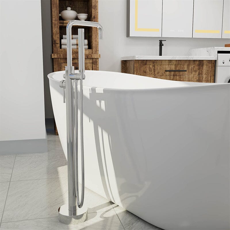 Freestanding Tub Filler Floor Mount Chrome Bathtub Faucet with Handheld Shower - Image 9