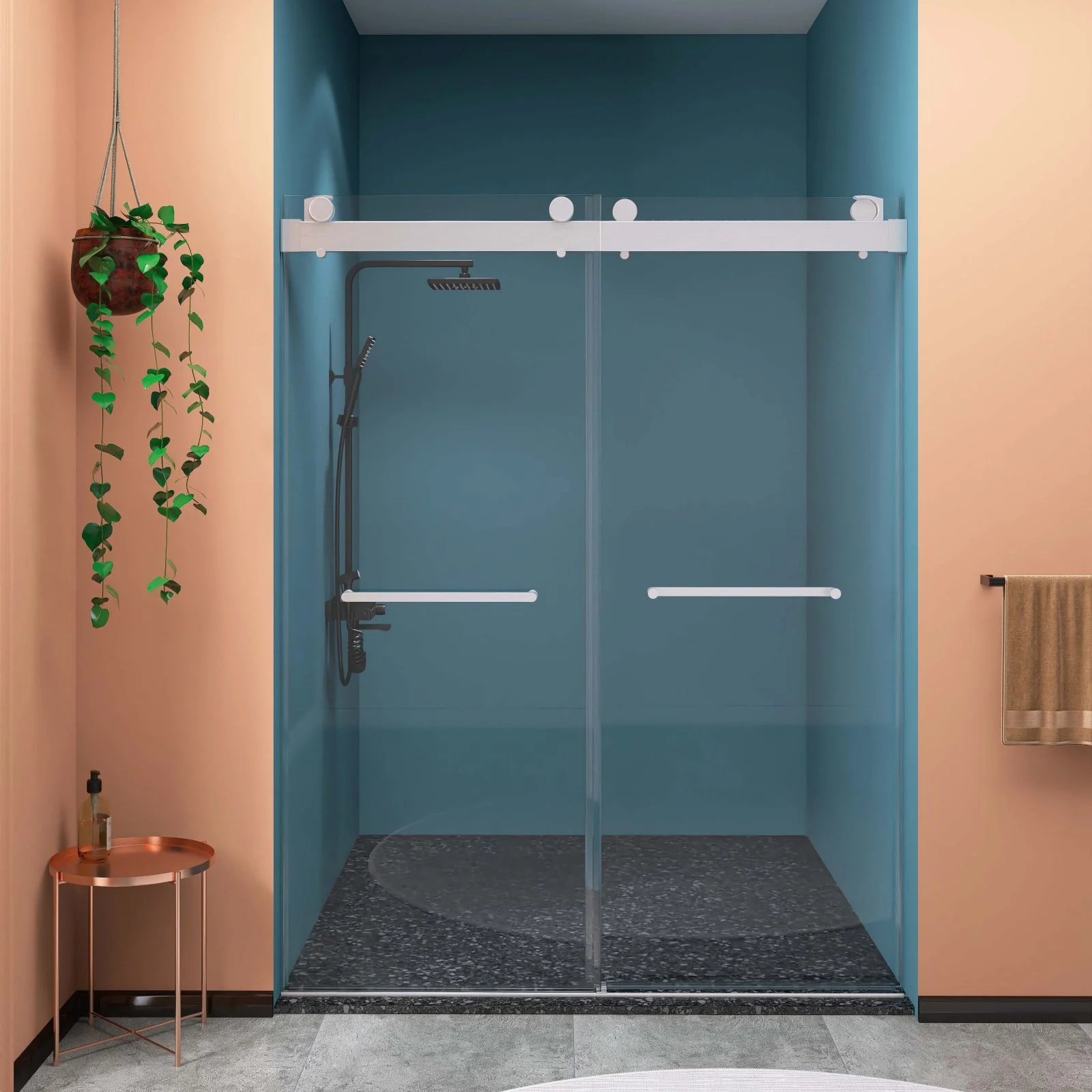 Frameless Double Sliding Shower Door 57"-60" Width 79" Height 3/8", Black or Brushed Nickel - Image 11