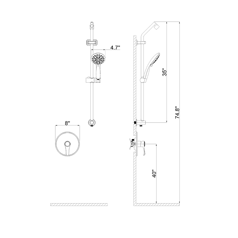 Full Slide Bar Multi Function 4.7'' Massage Shower Head with Valve - Image 15