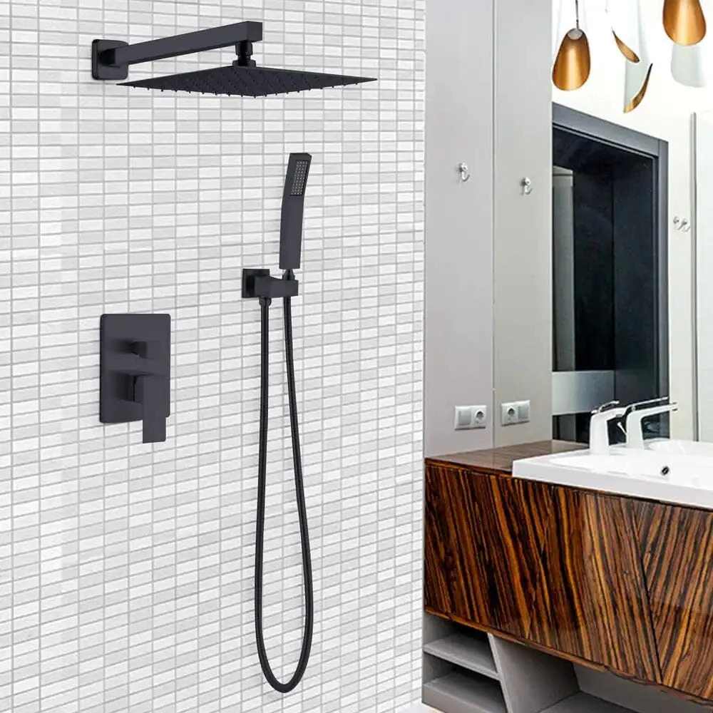 12 inch Single Handle 2-Spray Rain Shower Head Systems Square Wall Mounted Shower - Image 10