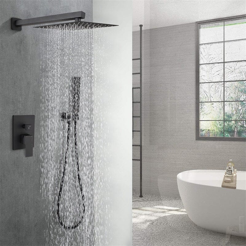 12 inch Single Handle 2-Spray Rain Shower Head Systems Square Wall Mounted Shower - Image 11