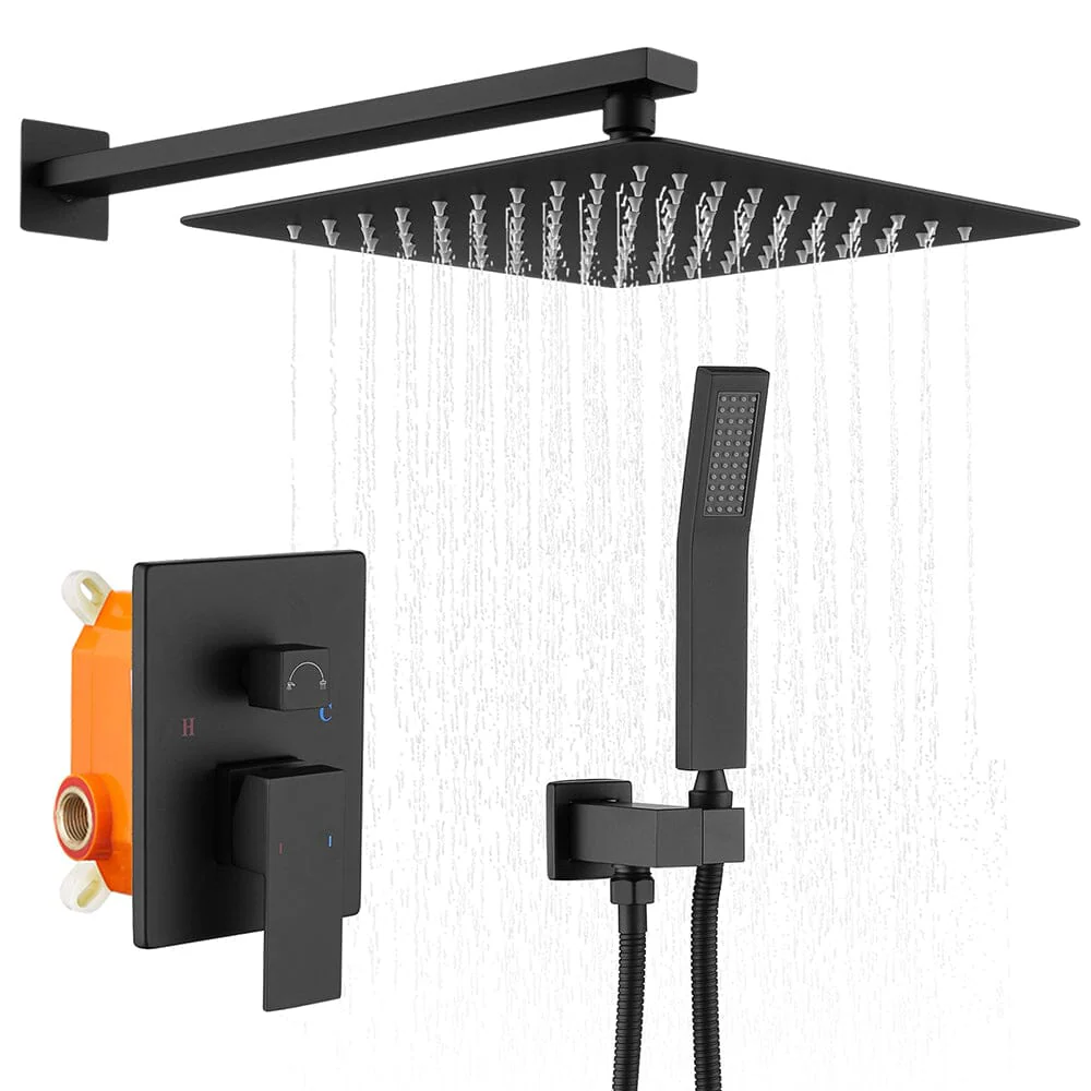 12 inch Single Handle 2-Spray Rain Shower Head Systems Square Wall Mounted Shower - Image 13