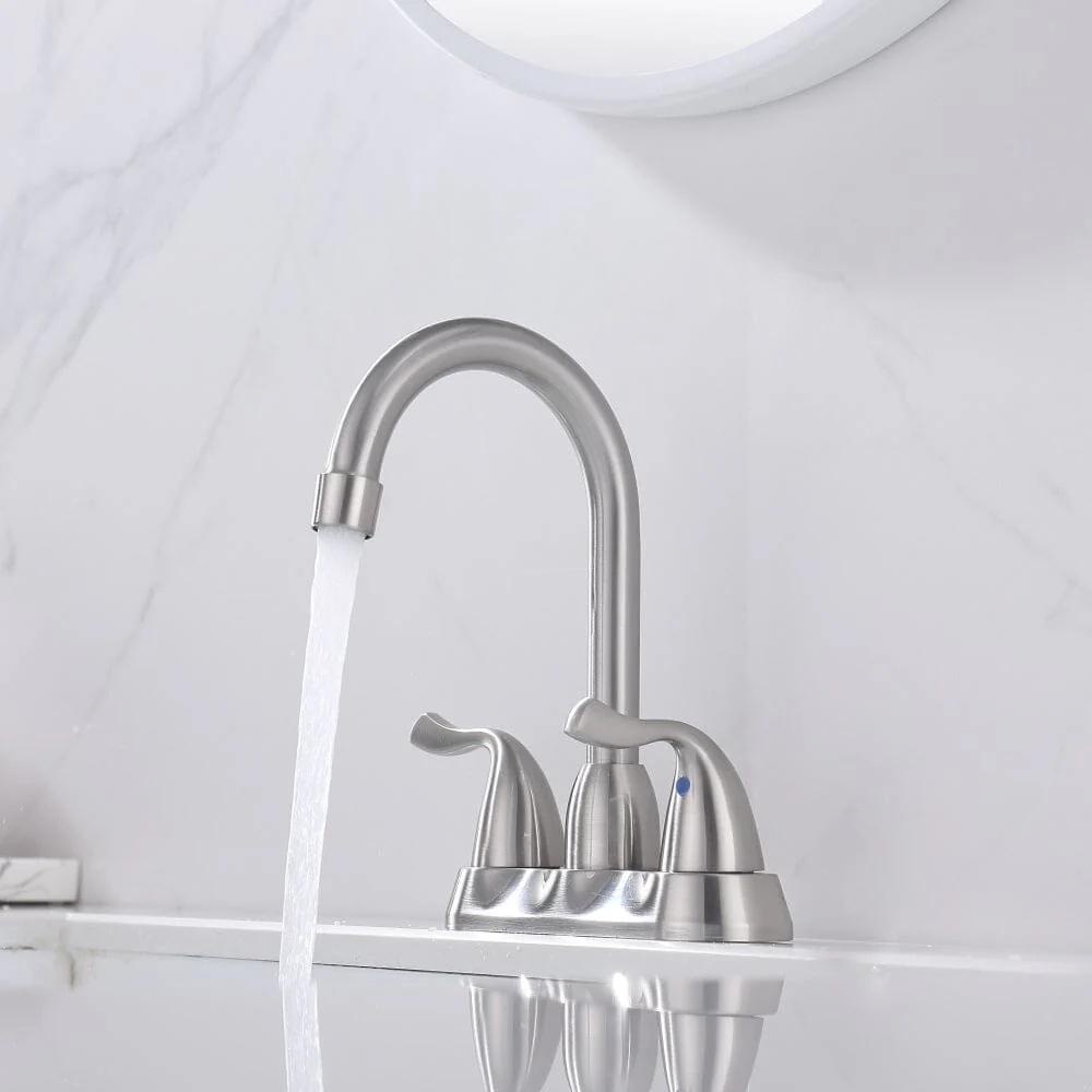 Giving Tree 2-Handle Bathroom Sink Faucet with Plastic Pop-up Drain and Lead-Free cUPC Supply Lines RV 3 Holes Brushed Nickel - Image 4