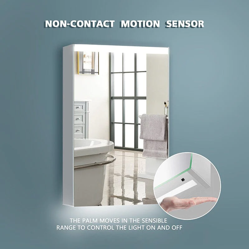 20 x 30 Inch Dimmable LED Bathroom Mirror Cabinet with 3-Tier Storage Shelves - Image 3