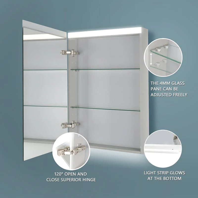 20 x 30 Inch Dimmable LED Bathroom Mirror Cabinet with 3-Tier Storage Shelves - Image 4