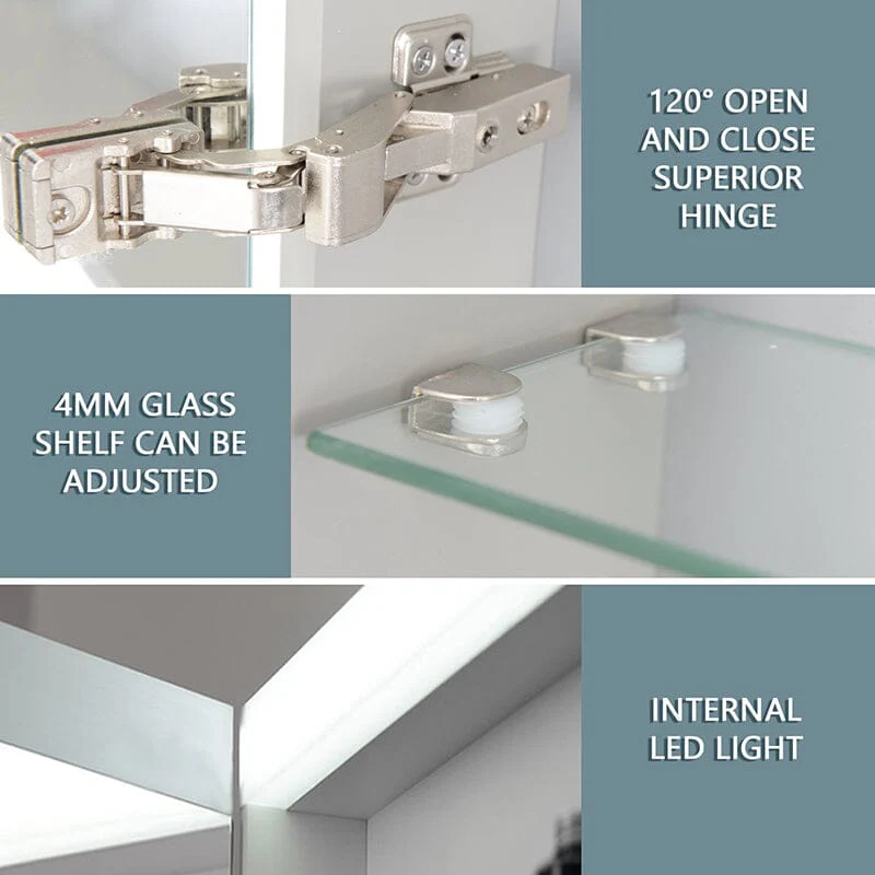 20 x 30 Inch Dimmable LED Bathroom Mirror Cabinet with 3-Tier Storage Shelves - Image 6