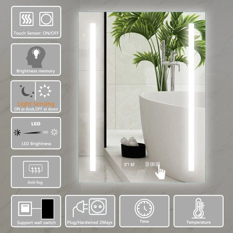 24 x 32 Inch LED Bathroom Mirror with Anti Fog Dimmable Touch Button - Image 4