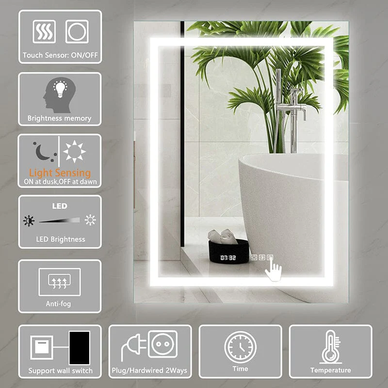 28 x 36 Inch LED Bathroom Mirror with Night light Anti Fog Dimmable Touch Button Slim - Image 3