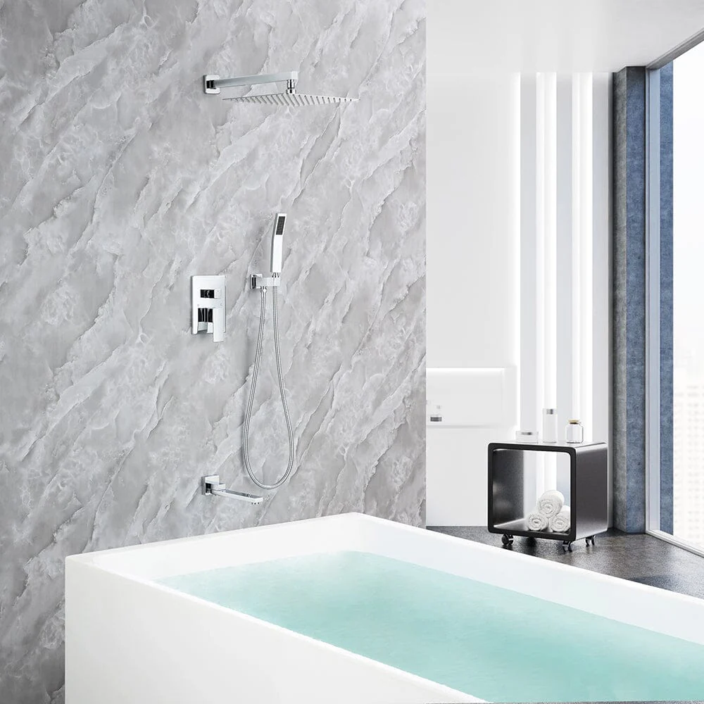 3-Spray Patterns Shower System 10 Inch Square Bathroom Luxury Rain Mixer Shower Combo Set - Image 23