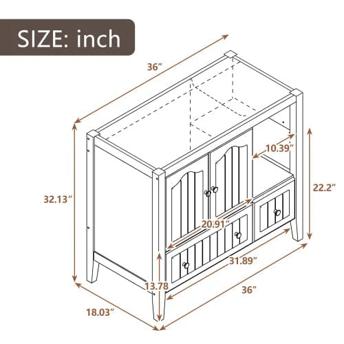 Giving Tree 36" Bathroom Vanity Base Only, Solid Wood Frame and MDF Boards, Brown - Image 16