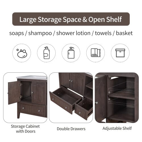 Giving Tree 36" Bathroom Vanity Base Only, Solid Wood Frame and MDF Boards, Brown - Image 6