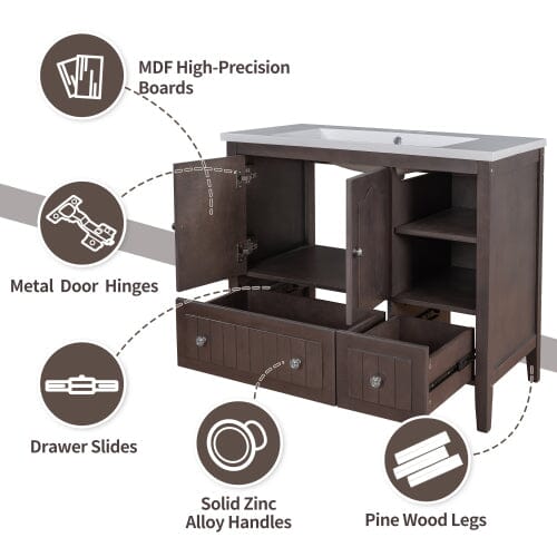 Giving Tree 36" Bathroom Vanity Base Only, Solid Wood Frame and MDF Boards, Brown - Image 9