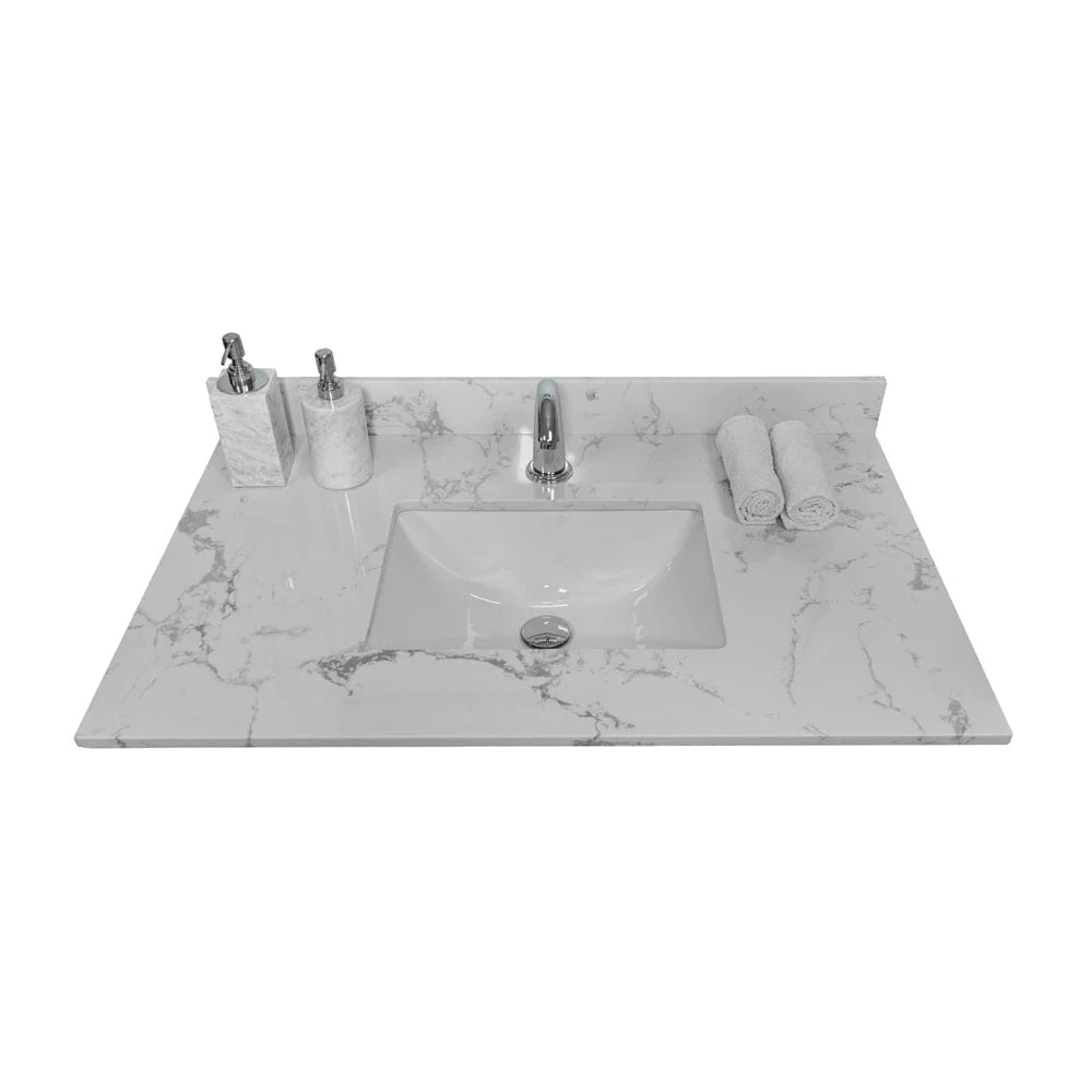 Giving Tree 37 in. bathroom vanity stone carrara white with rectangle undermount ceramic sink and single faucet hole - Image 3