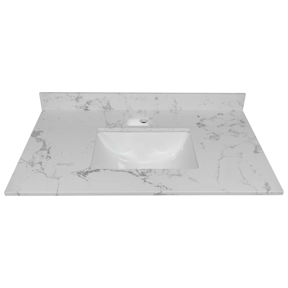 Giving Tree 37 in. bathroom vanity stone carrara white with rectangle undermount ceramic sink and single faucet hole - Image 4